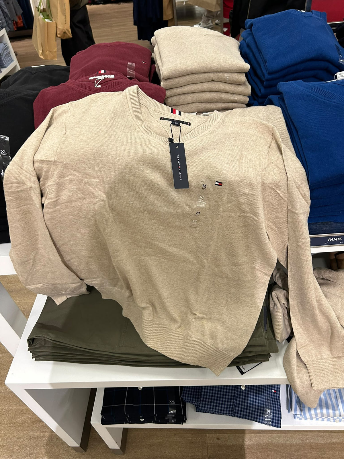 Tommy Solid Logo V-Neck Men Sweater- Semolina Heather
