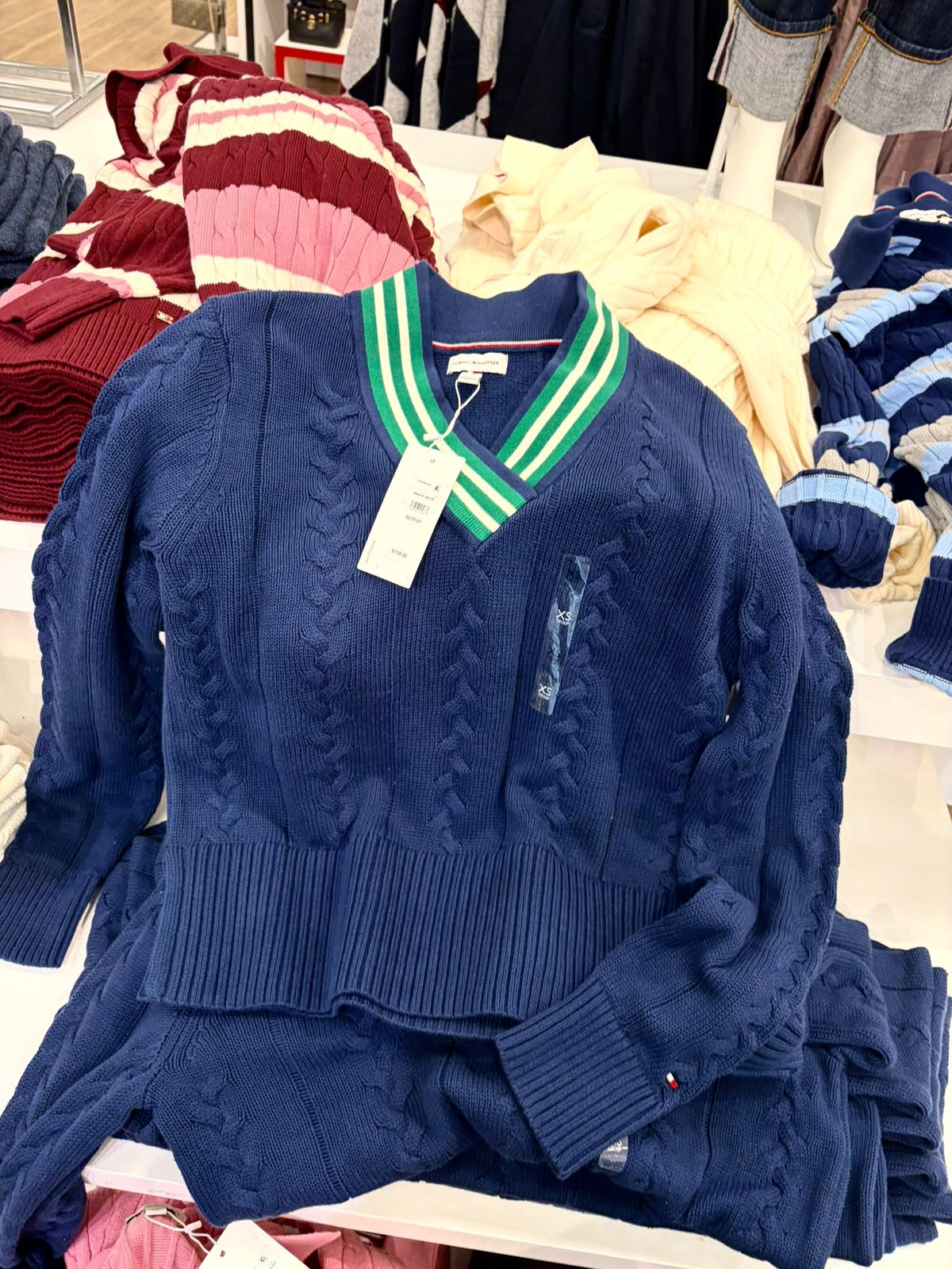 Tommy Cable Knit Cricket Women Sweater- Preppy Navy