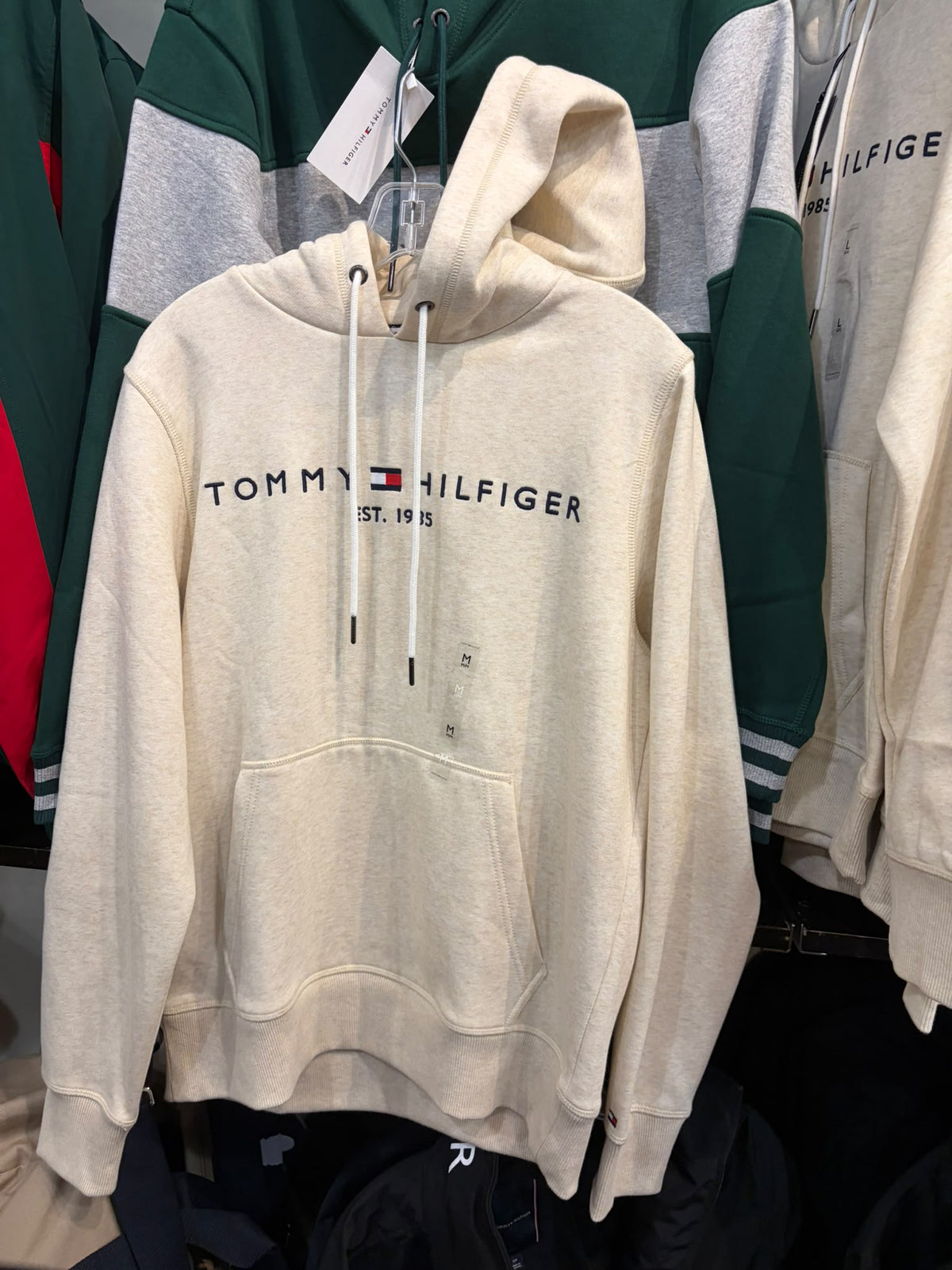 Embroidered Tommy Logo Men Hoodie-Beige