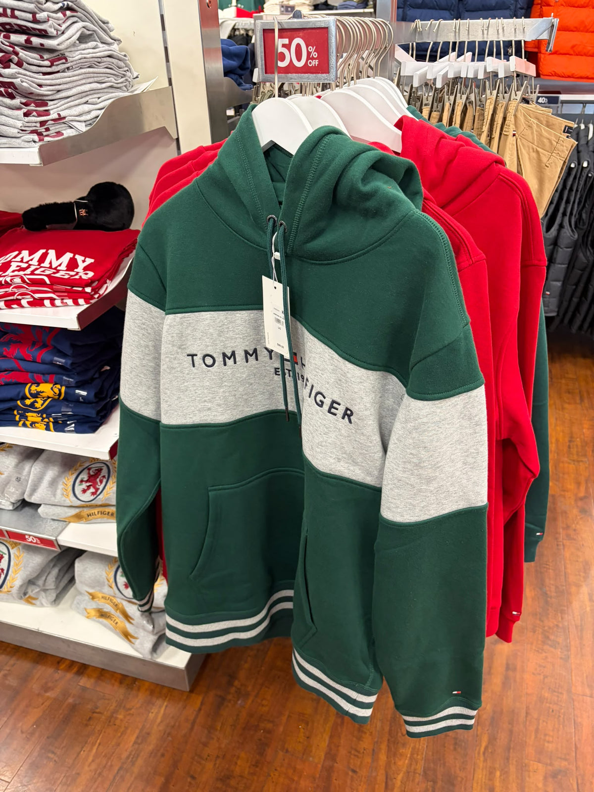Tommy Logo Colorblock Men  Hoodie - Ornamental Green