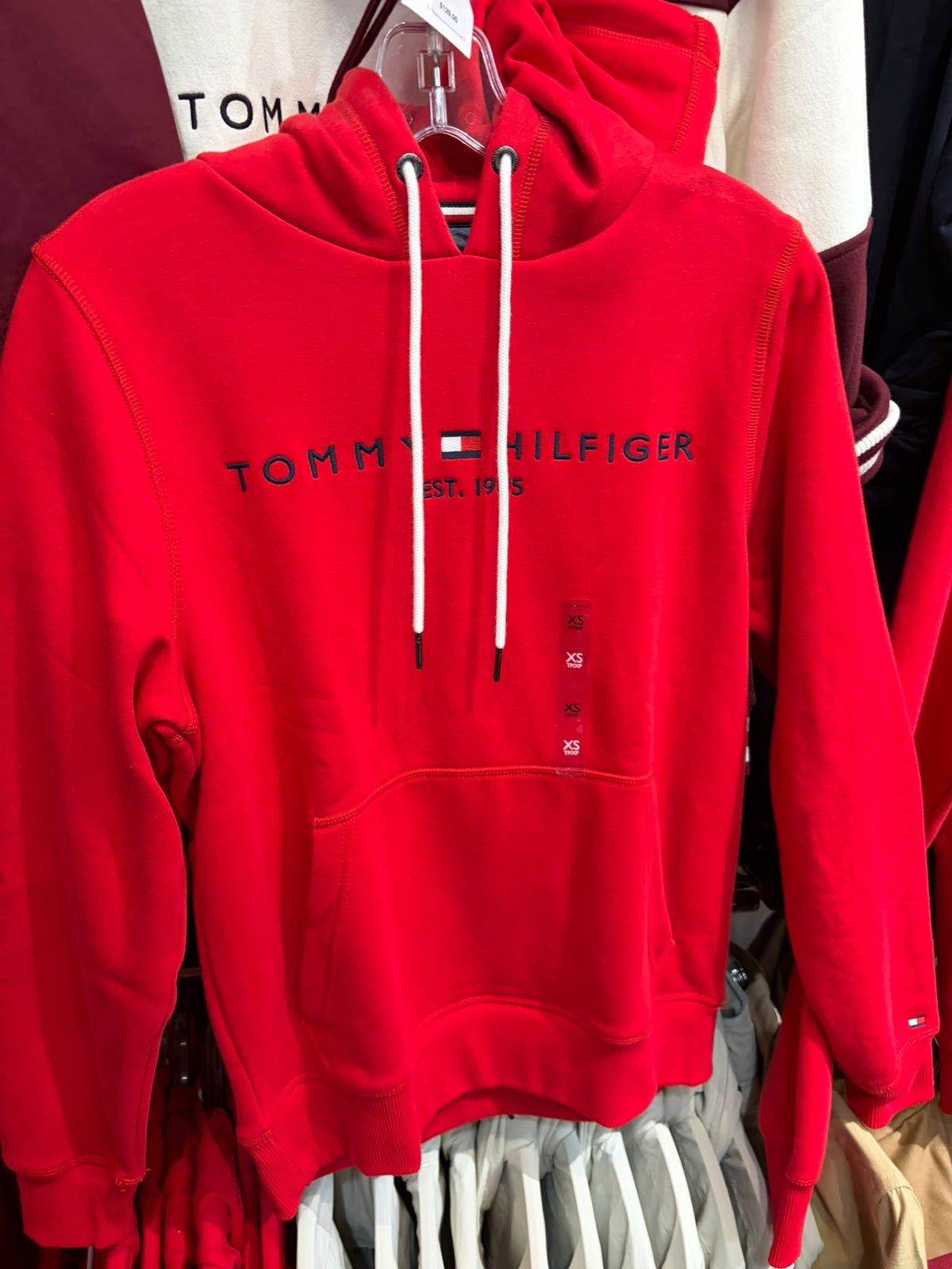 Embroidered Tommy Logo Men Hoodie- Primary Red