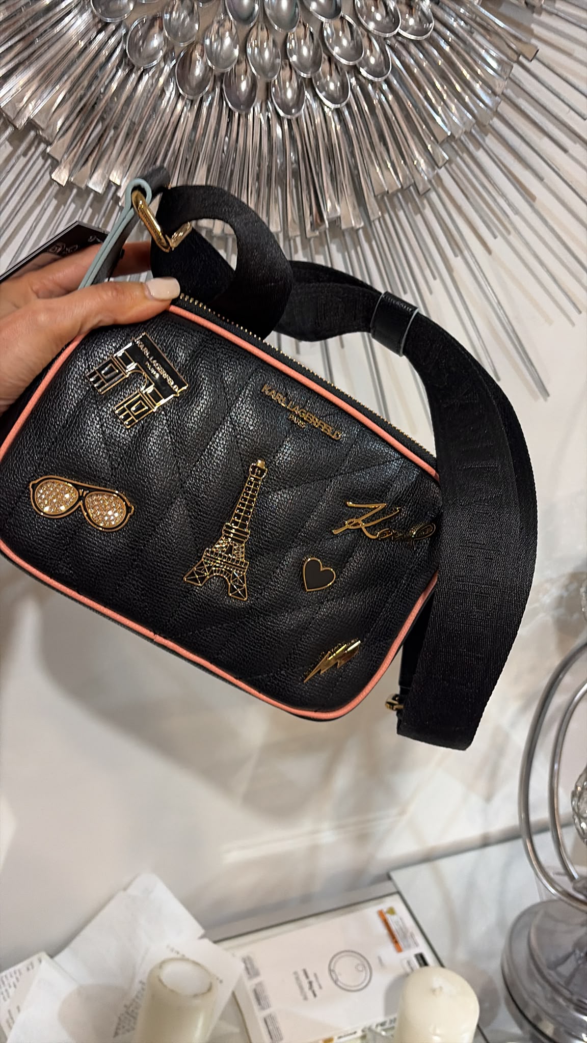 Karl MAYBELLE Women CROSSBODY WITH PARIS PINS-Black / Gold