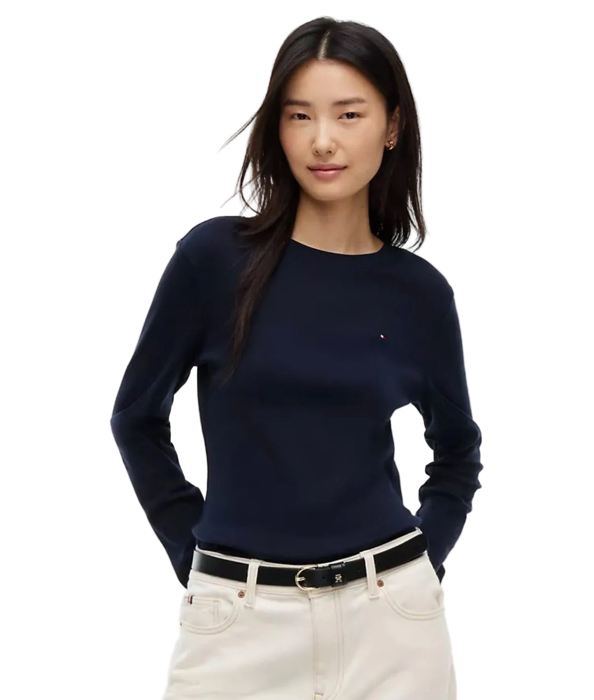 Tommy Long-Sleeve Crewneck Favorite Women T-Shirt - Navy Blue