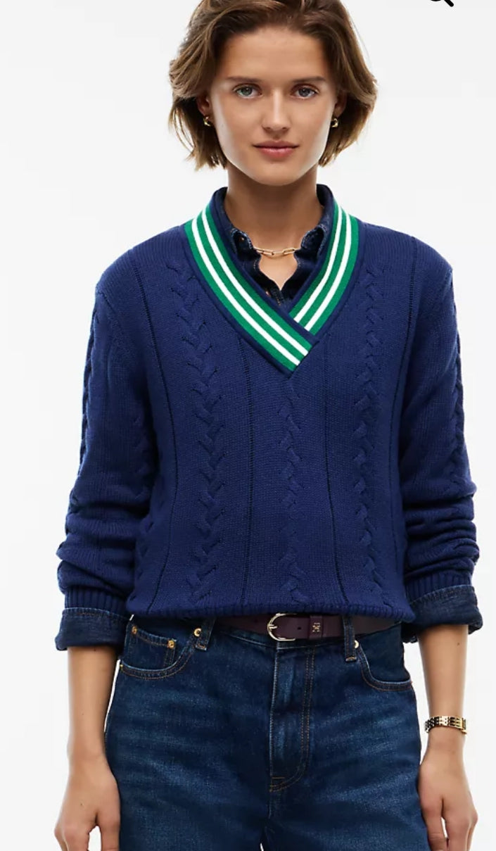 Tommy Cable Knit Cricket Women Sweater- Preppy Navy
