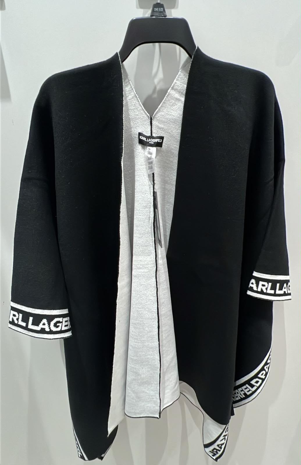 Karl Lagerfeld Black and White Geometric Women Poncho- Black
White