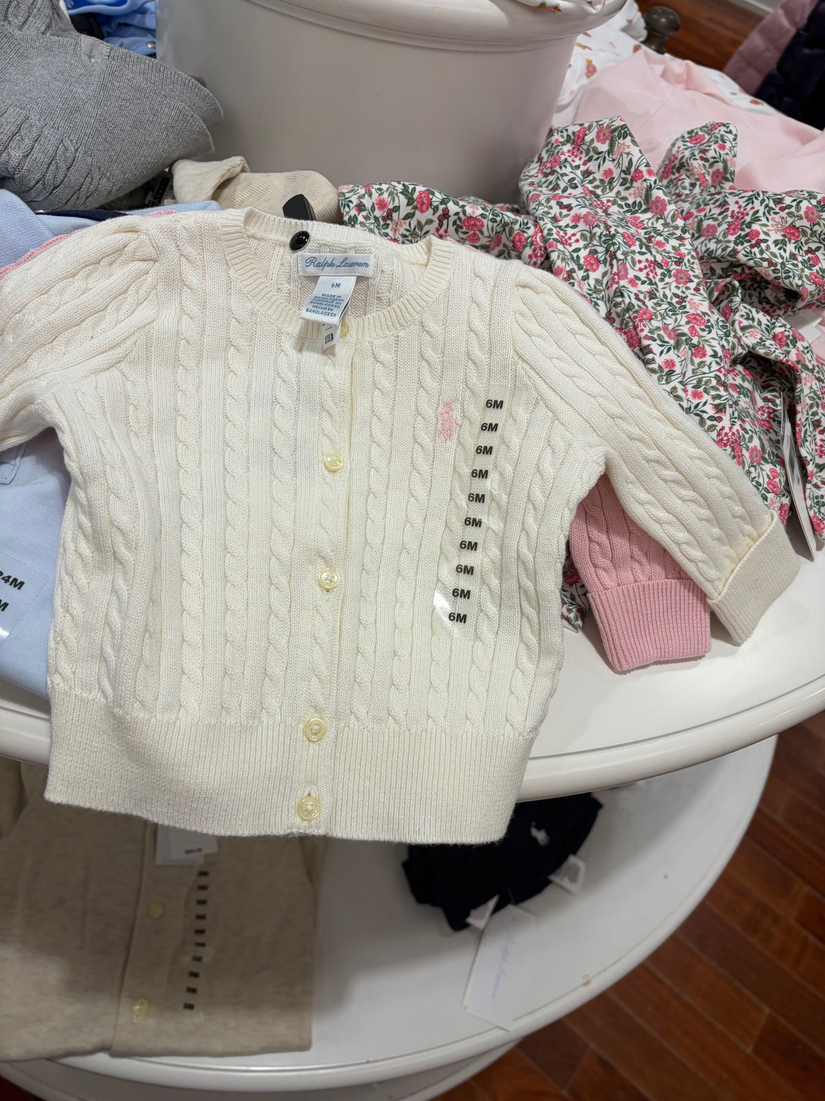 Ralph Lauren Mini-Cable Cotton  Girl Cardigan- White