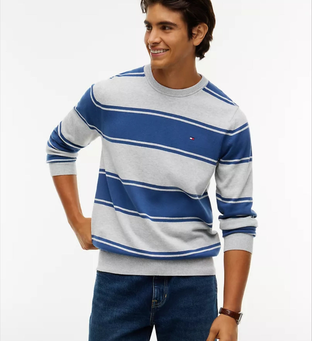 Tommy Classic Crewneck Men Sweater-Grey Blue