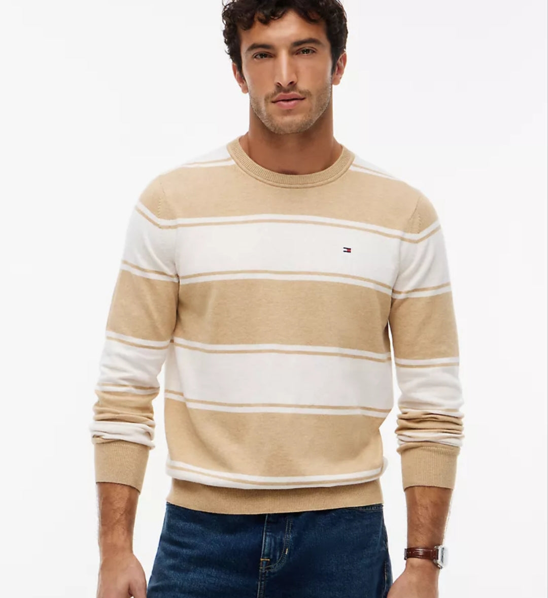 Tommy Classic Crewneck Men Sweater-White Beige