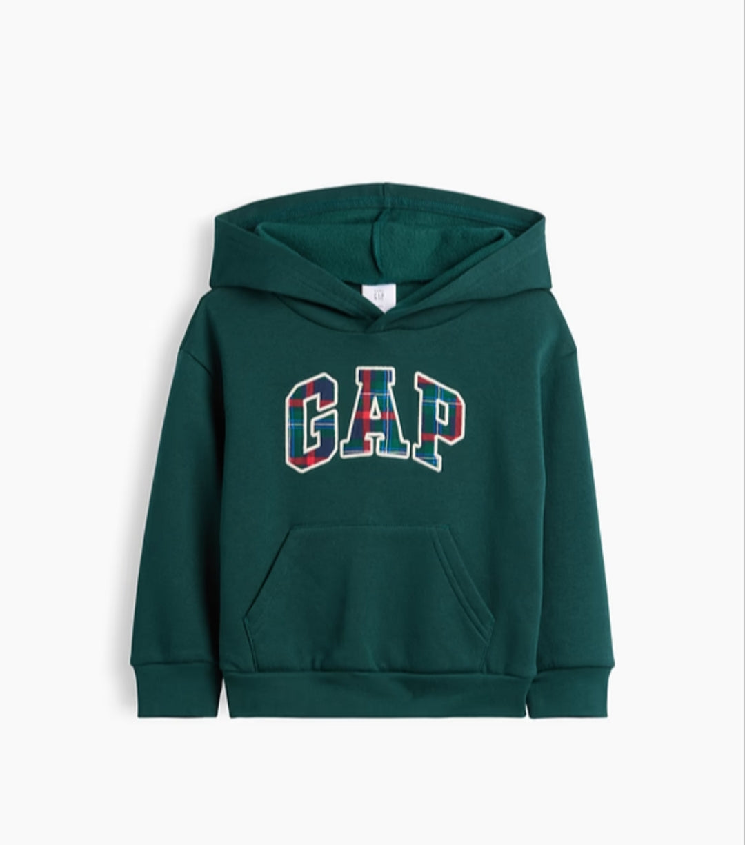 Gap babyGap Relaxed Print Logo Boy Hoodie - Plaid Logo