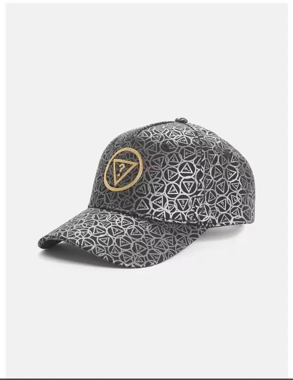 WOMEN'S CANVAS GUESS BLACK SILVER METALIC GUESS LOGO BASEBALL HAT CAP