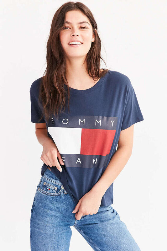 Tommy Hilfiger Jeans cotton flag logo cropped short sleeve tee