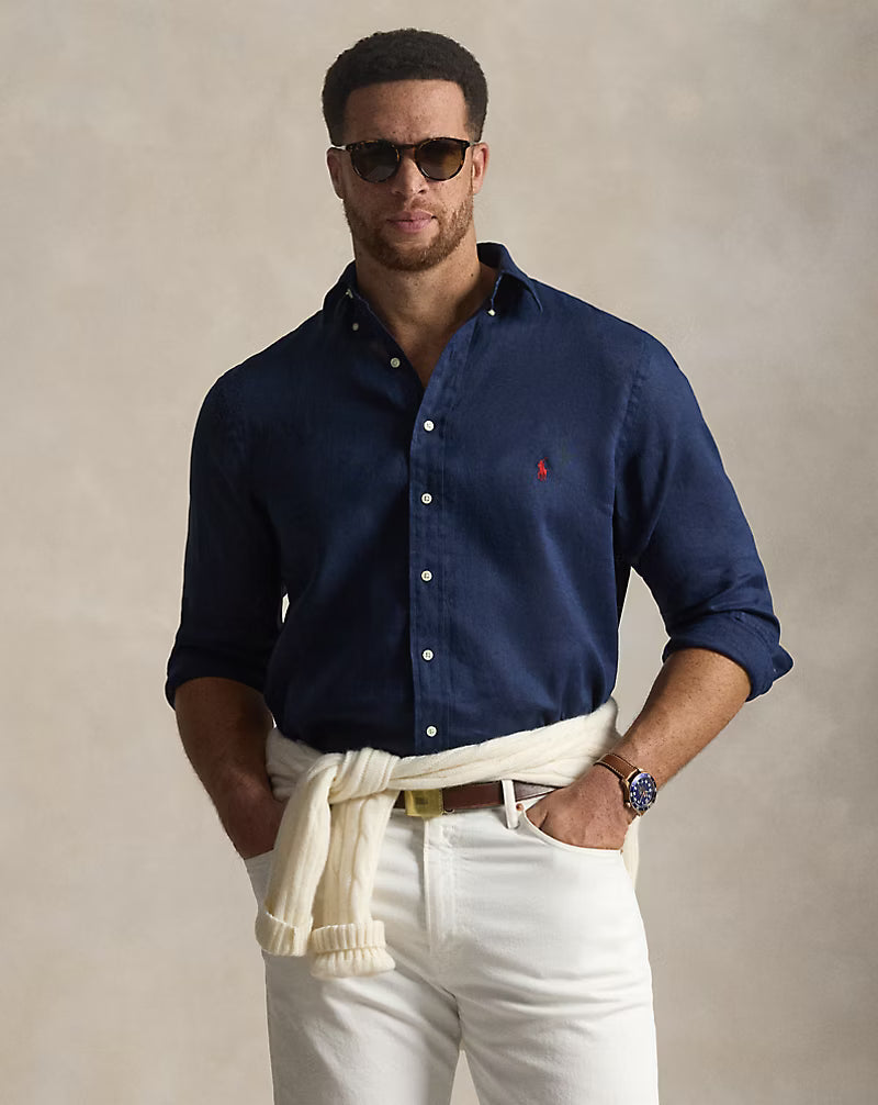Ralph Lauren Men's Linen Shirt-Newport Navy