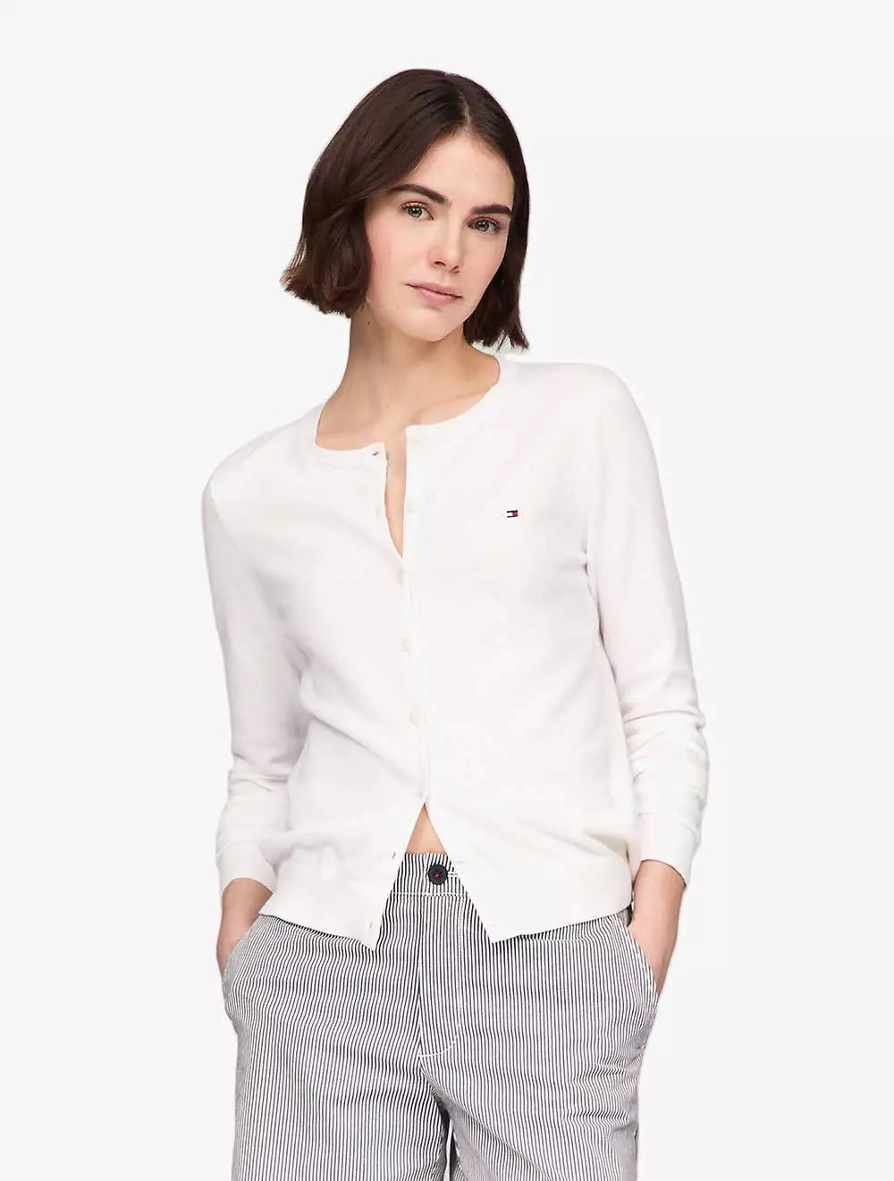 Womens' Tommy Solid Button-Up Cotton Blend Cardigan