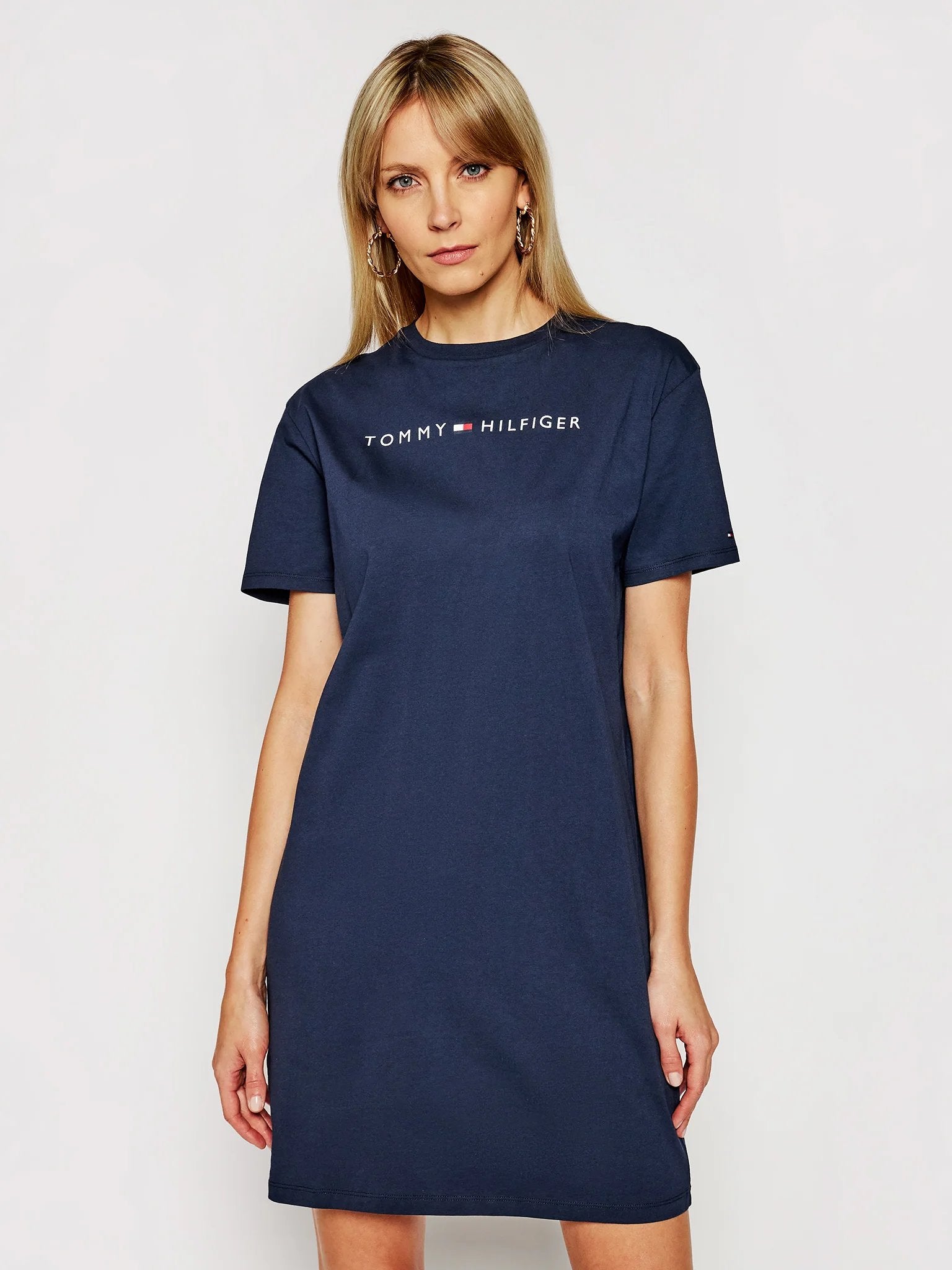 TOMMY HILFIGER WOMENS' Round-Neck Shift Dress with Logo Embroidery